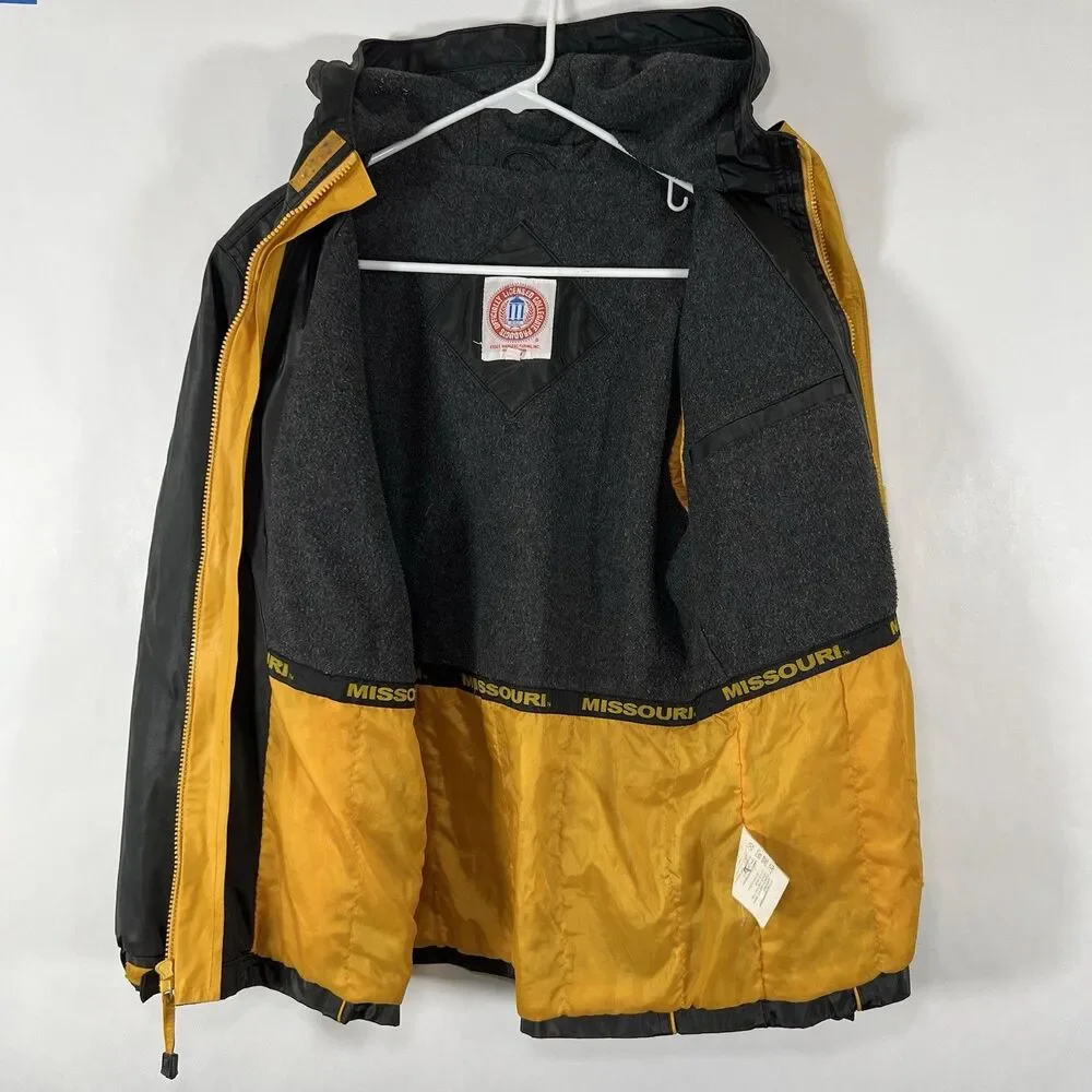 Missouri Tigers Full Zip Hooded Vinyl Jacket Youth Boys Large 12-14 Black Essex